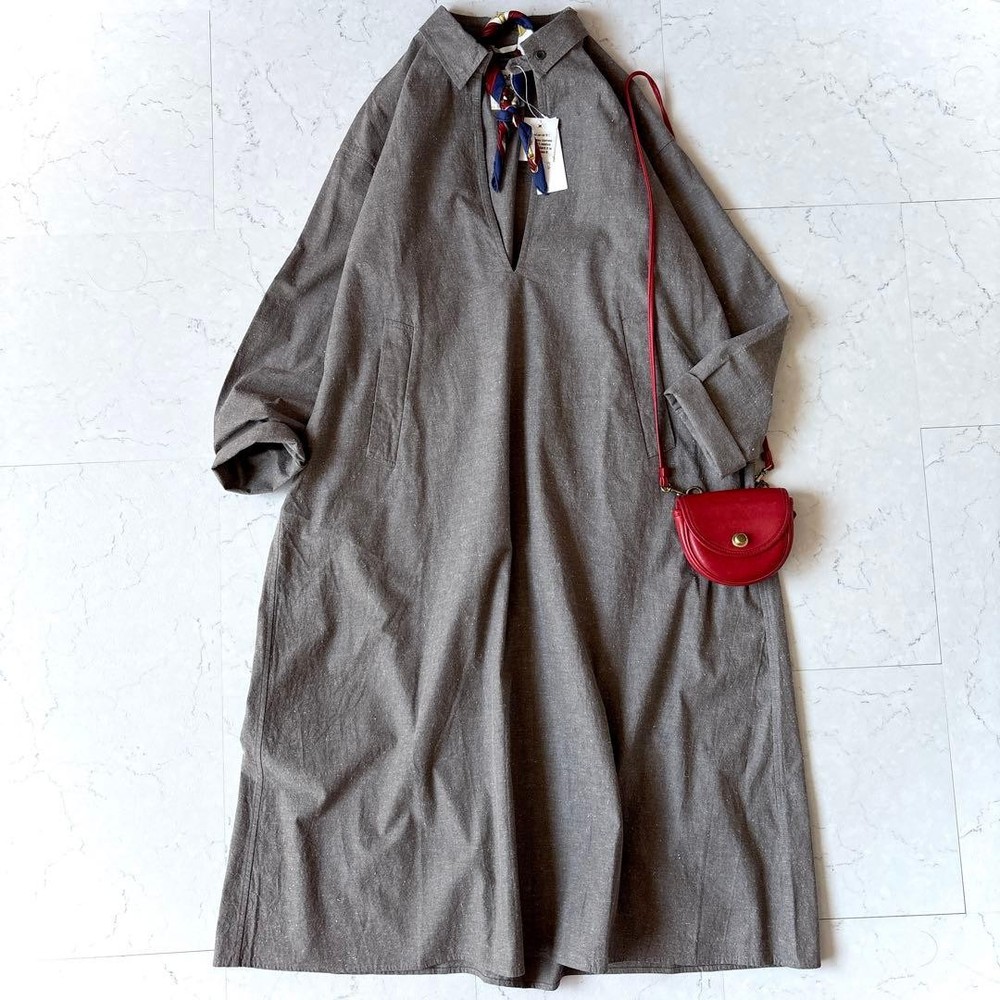nanamica Cotton Nep Skipper Long Shirt Dress Gray Size 1