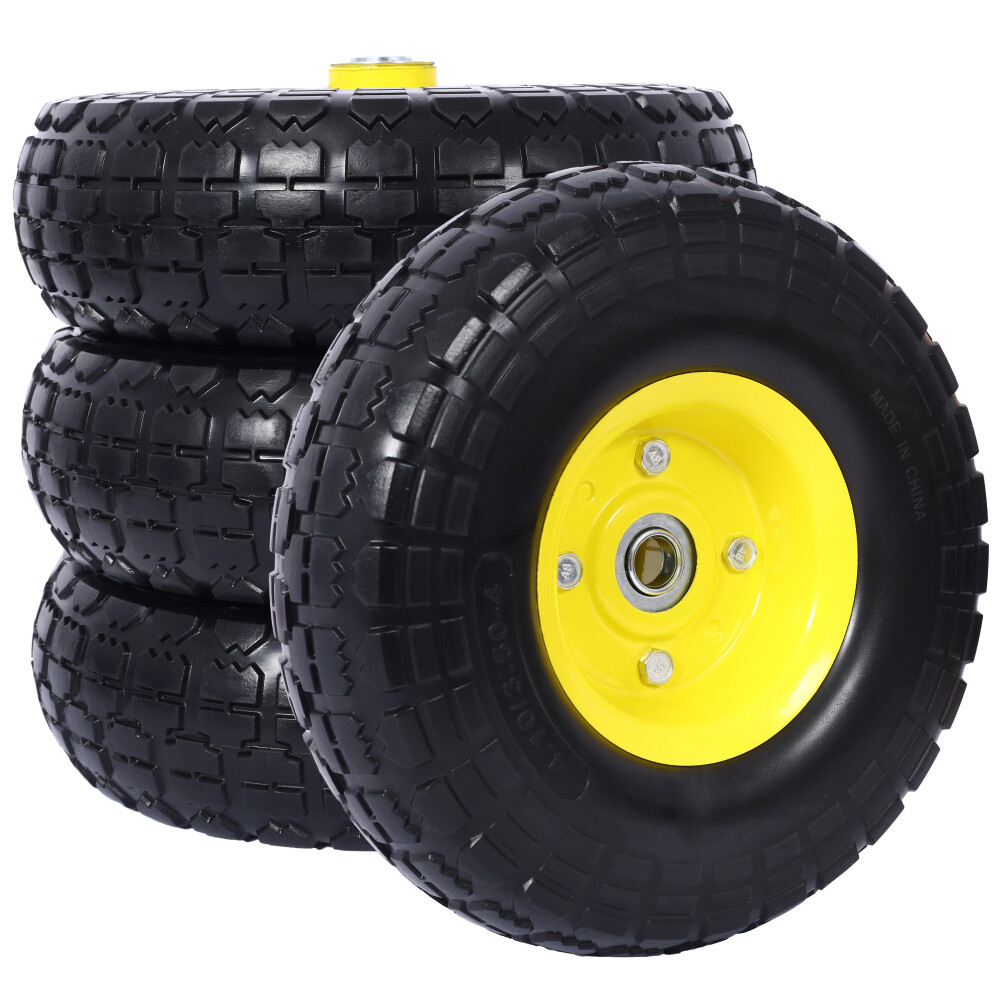 Heavy-Duty Flat free PU foam Tire and Wheel - 4.10/3.50-4