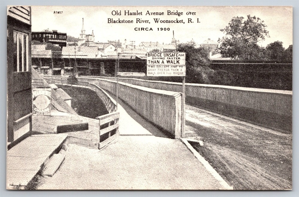 Old Hamlet Ave Bridge Blackstone River Woonsocket RI C1900 Postcard AB3