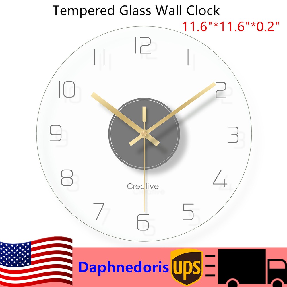 30CM Round Wall Clock Round Tempered Glass Clear Wall Clock Ultra Thin Design