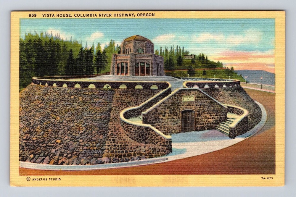 Columbia River Highway OR-Oregon, Vista House, Crown Point, Vintage Postcard
