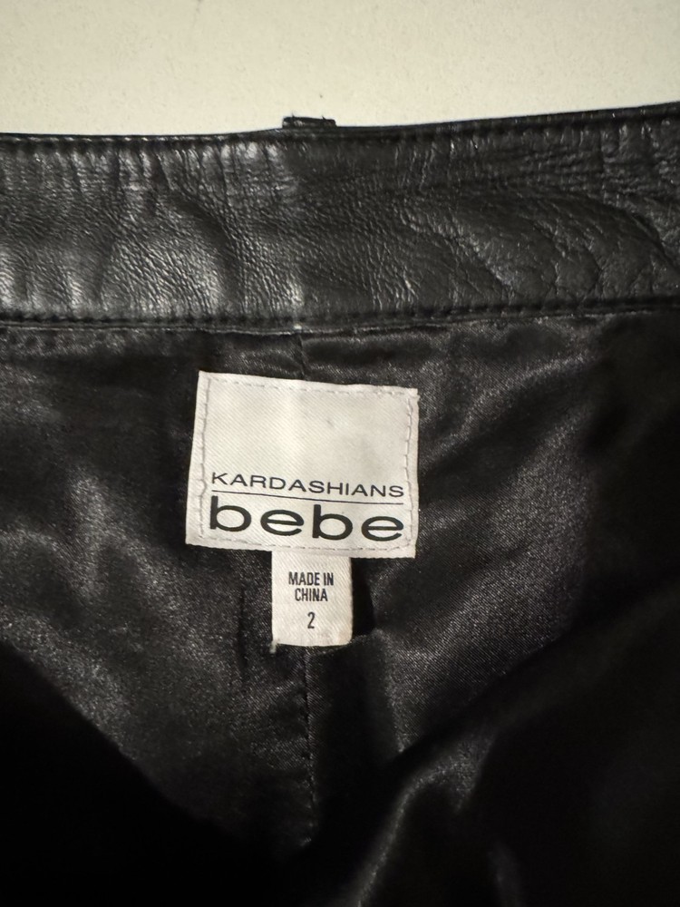 Bebe Kardashians Black Leather Shorts Size 2 High Waist Moto Style