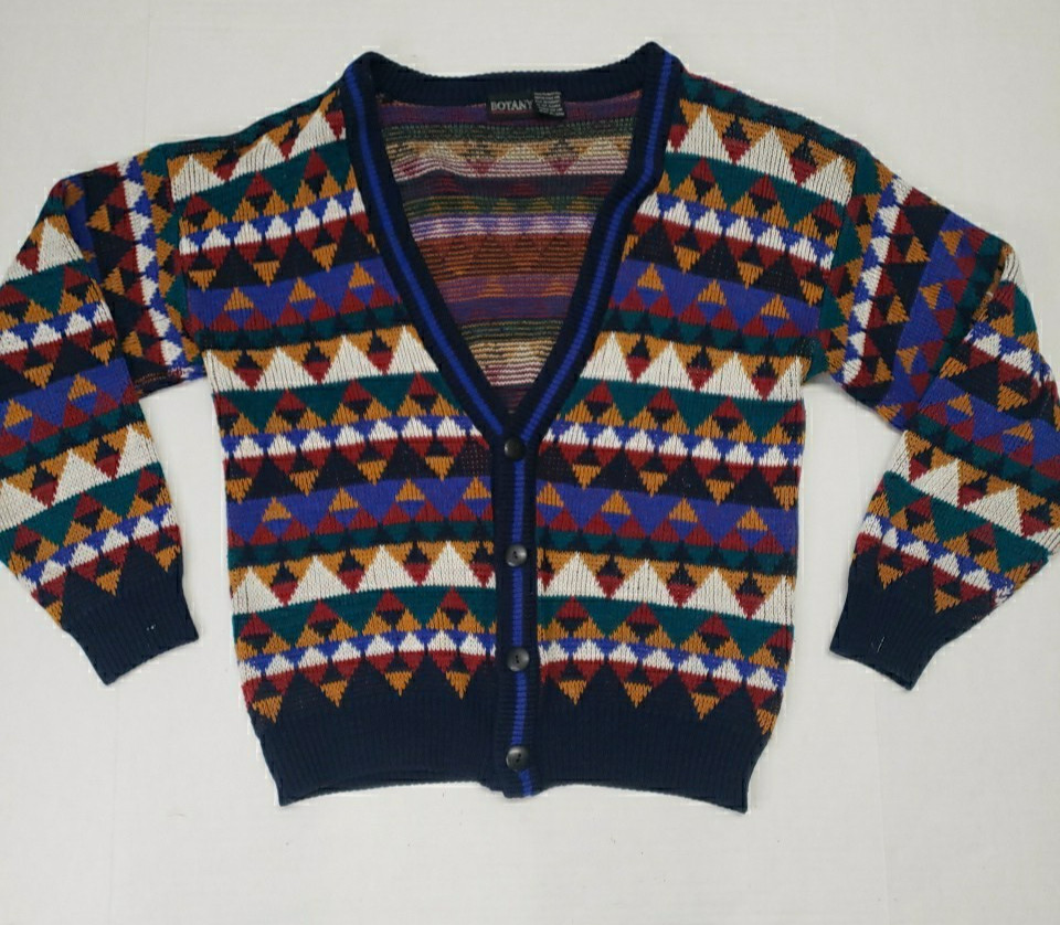 Vintage 80s/90s Botany 500 Cardigan Sweater Mens Medium Geometric Button Acrylic