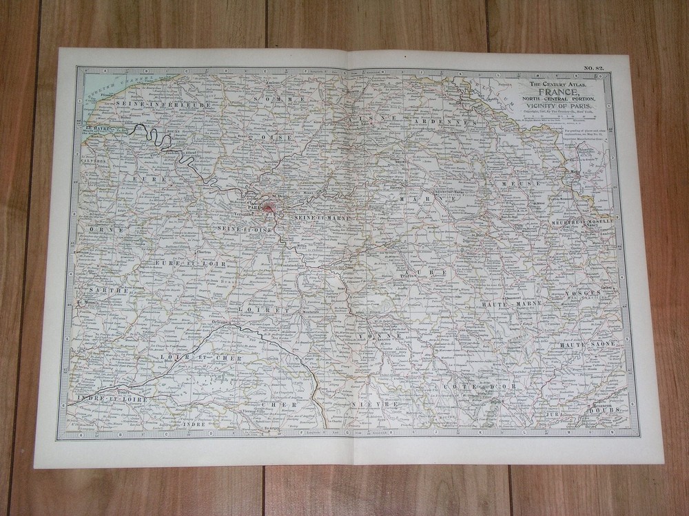 1897 Original Antique Map Of Vicinity Of Paris / France