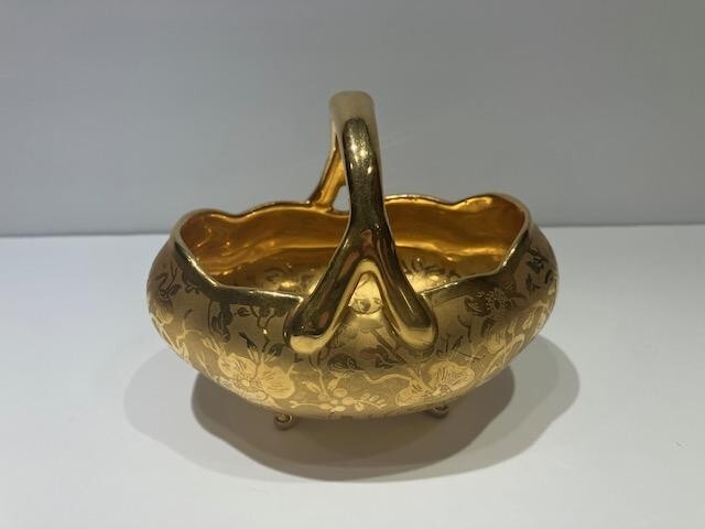 Vintage Osborne China 22k Gold Hand Painted Basket