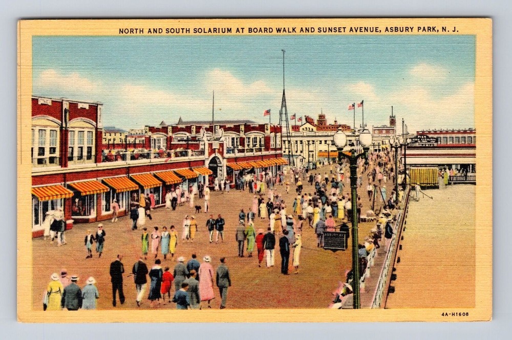 Asbury Park NJ-New Jersey, Solarium at Board Walk, Antique Vintage Postcard