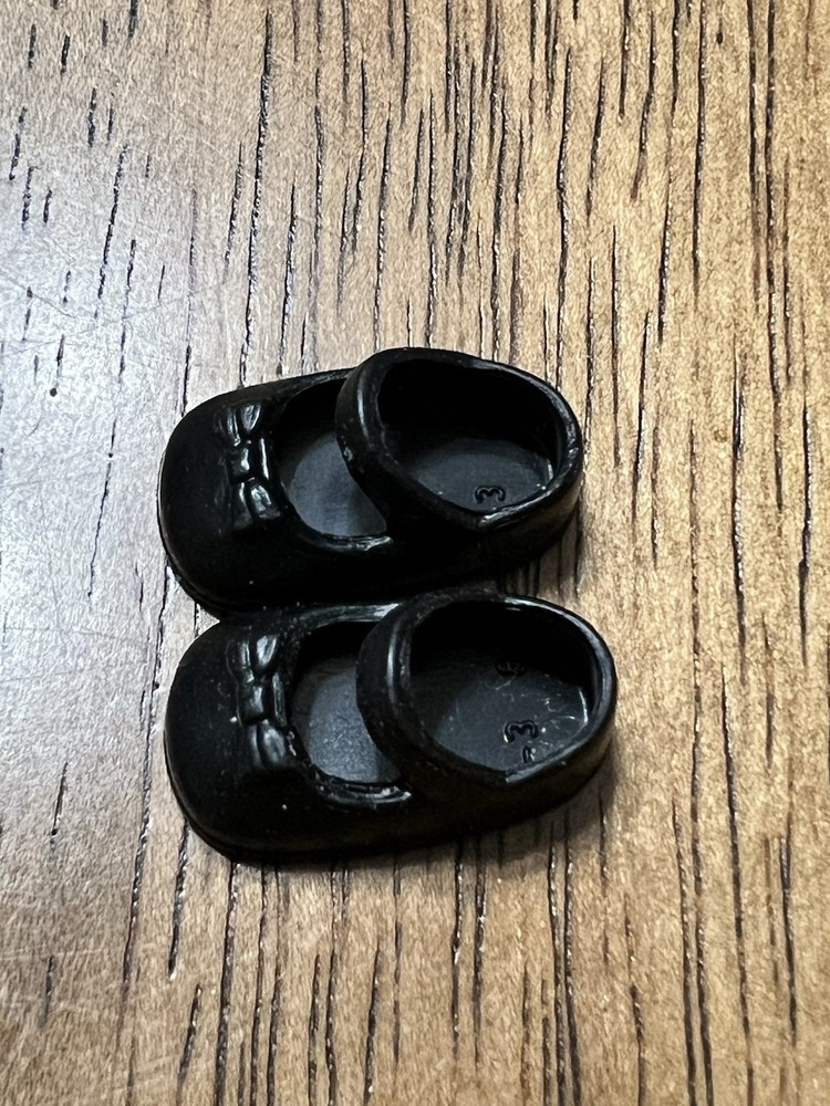 Vintage 90s KELLY Doll SHOES Black Mary Janes W/ Bows Chelsea Barbie Mattel