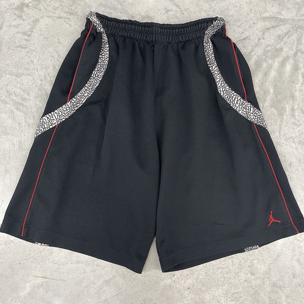 Nike Air Jordan Shorts Mens L AJ3 Cement Black Elephant Print Y2K Streetwear