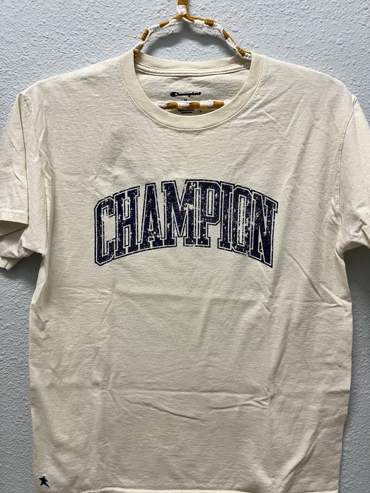 Champion White M Men's Cotton Knit Crew Neck Short Sleeve Logo T-Shirt Tagless
