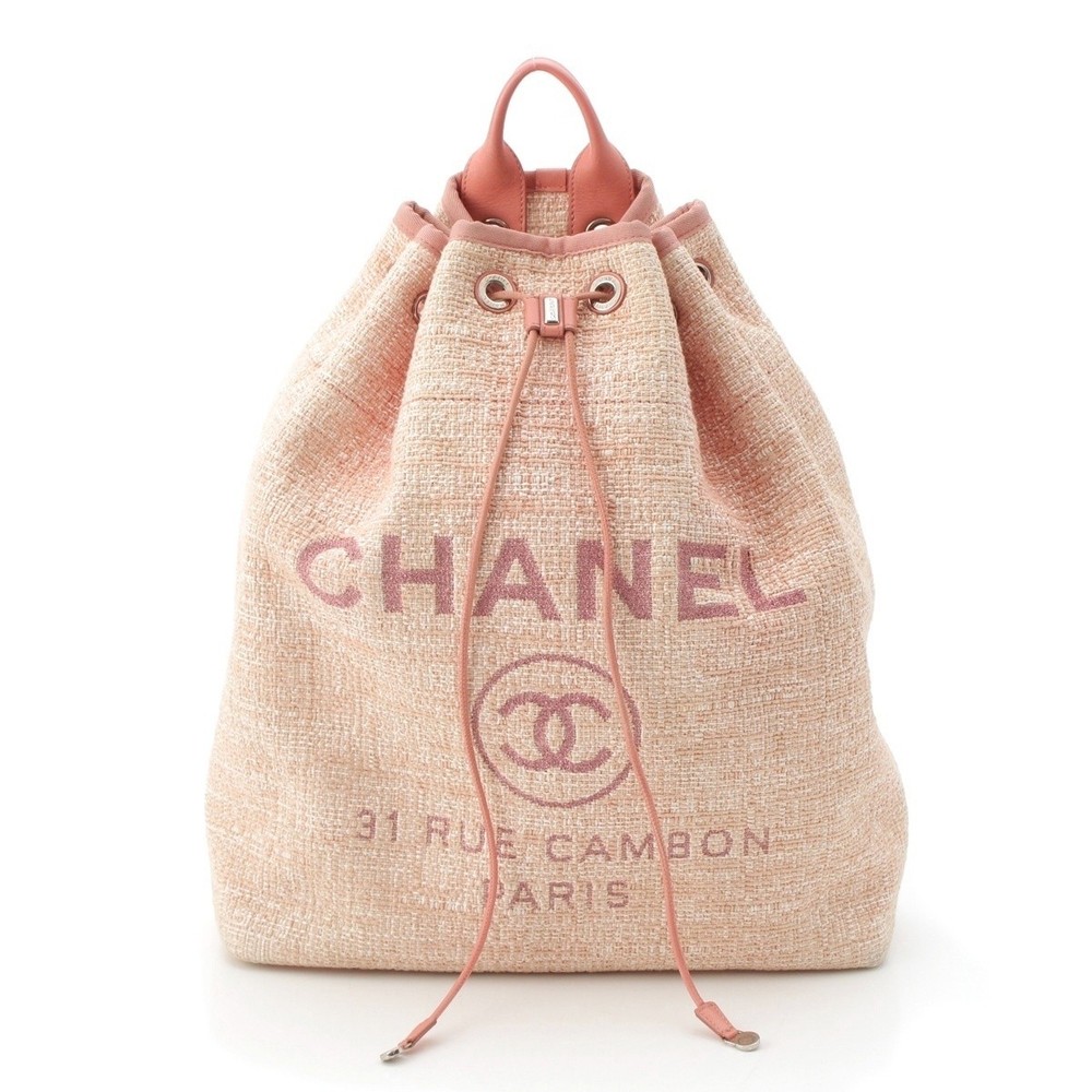 Chanel Pink Deauville Tweed Logo Chain Strap Daypack 300392
