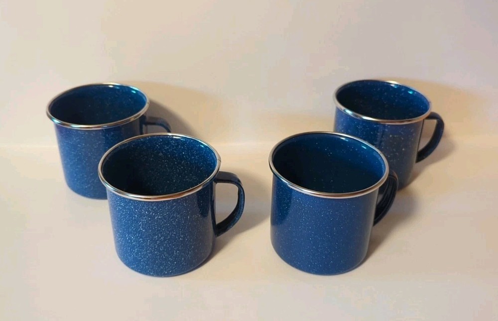 Enamelware Blue W/White Speckles Camping Picnic Cups 3