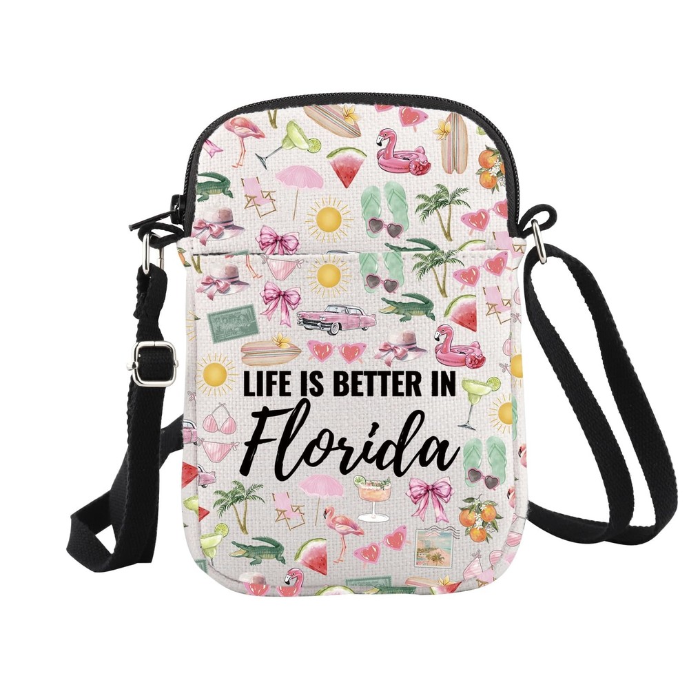 WCGXKO Florida Travel Trip Gift Life Is Better In Florida Crossbody Bag Flori...