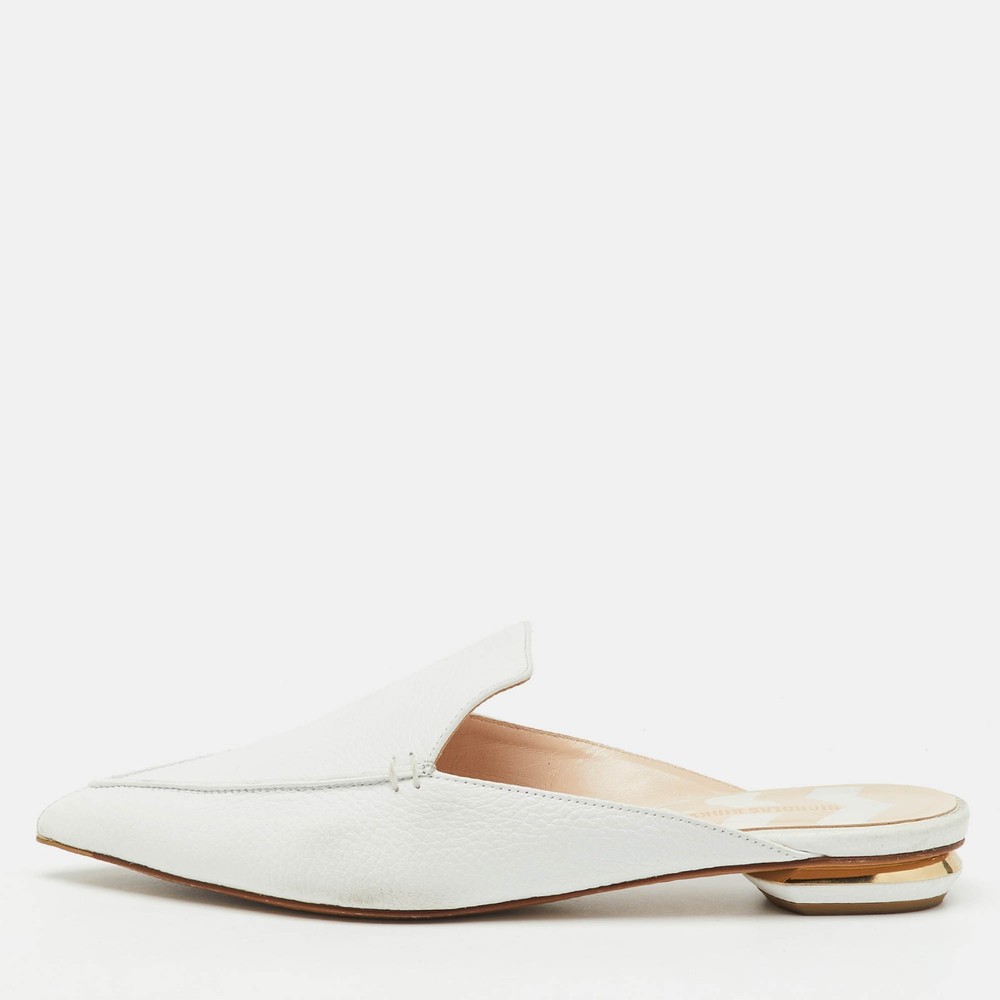 Nicholas Kirkwood White Leather Beya Pointed Toe Flat Mules Size 41.5