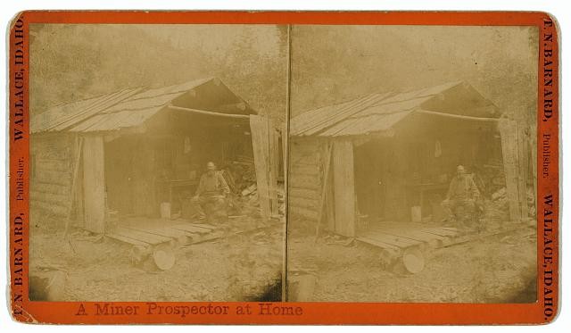 Photo:Wallace Idaho Miner Prospector at Home Stereograph ca 1890s