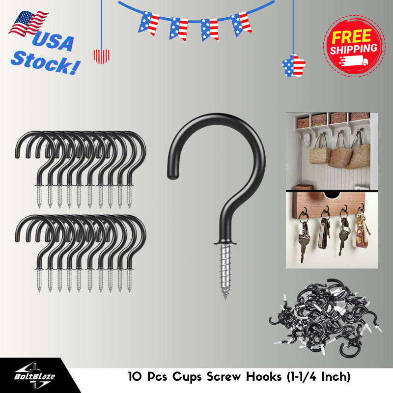 10-Pack 1-1/4 Inch Black Vinyl-Coated Screw Hooks