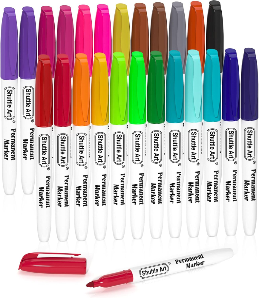 Shuttle Art Permanent Markers, 24 Colors Fine Point Assorted Colors Permanent