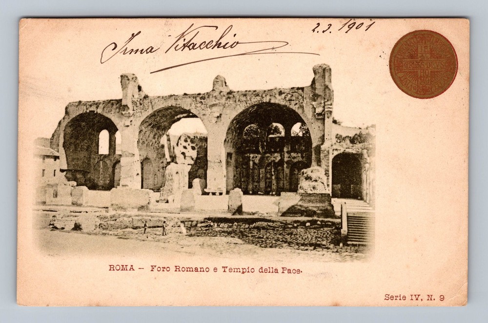 Italy- Rome Roman Forum and Temple of Peace Standard Post Old Vintage Postcard