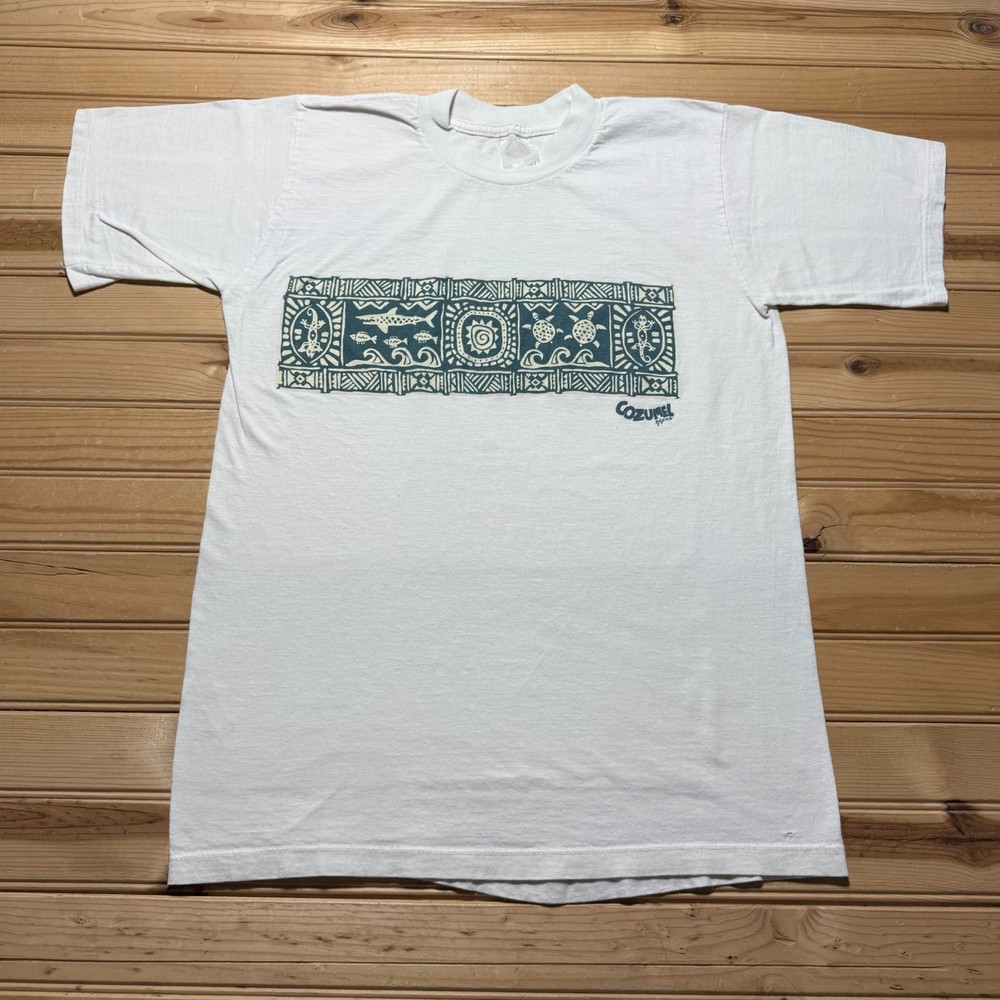 Vintage 90s Cozumel Mexico Caribbean Tribal Sea Sun Beach Surf T-Shirt - Medium