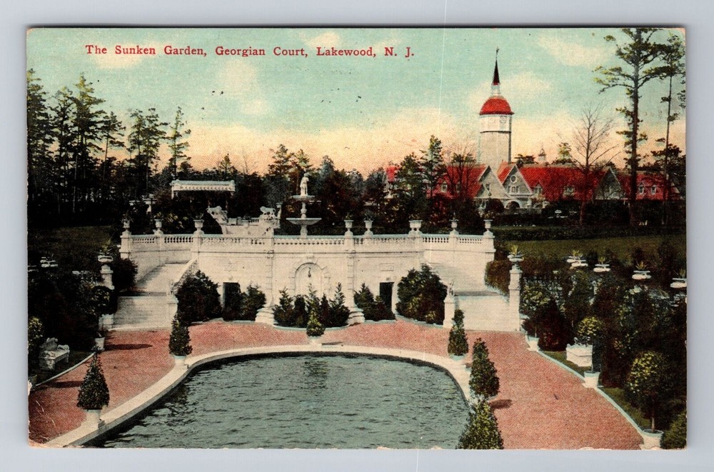 Lakewood NJ-New Jersey, Sunken Garden, Georgian Court, Vintage c1913 Postcard