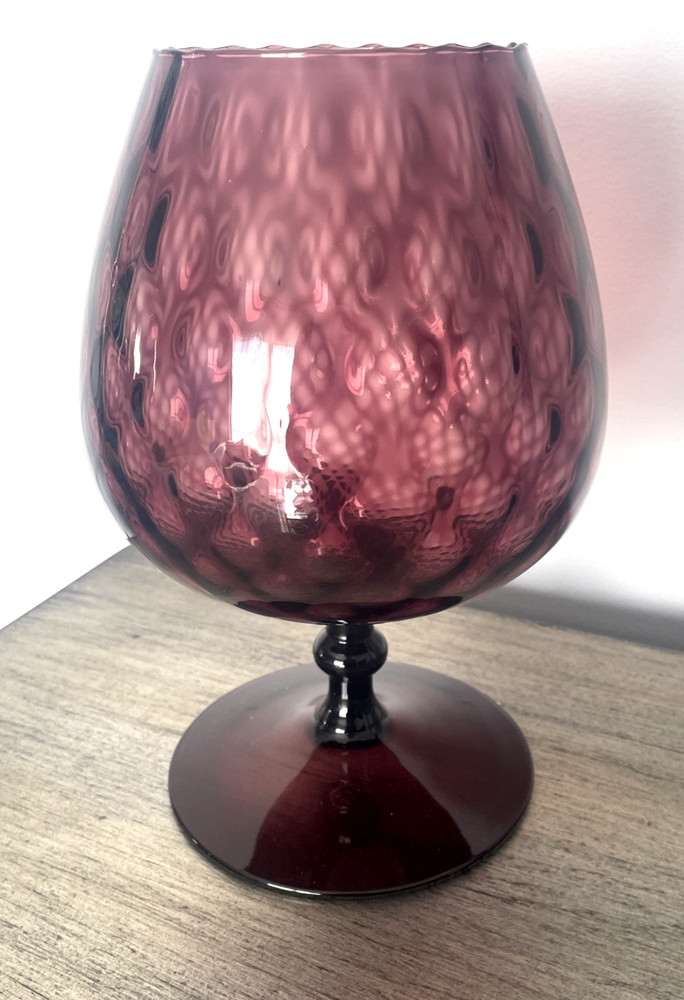 Vintage Empoli Amethyst Brandy Snifter Optic Swirl Purple Art Glass Italy
