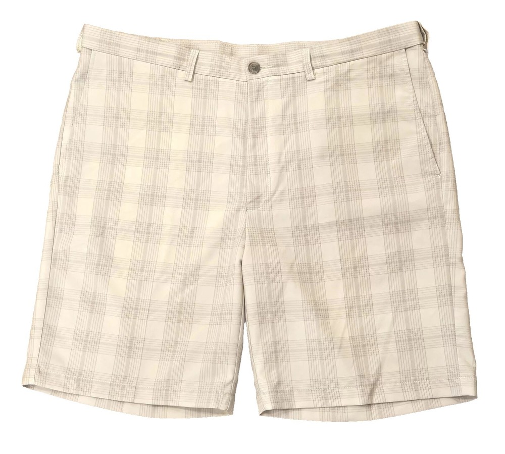 Haggar Clothing Men's Golf Shorts Flat Front Stretch Waist Tan Plaid Size 40