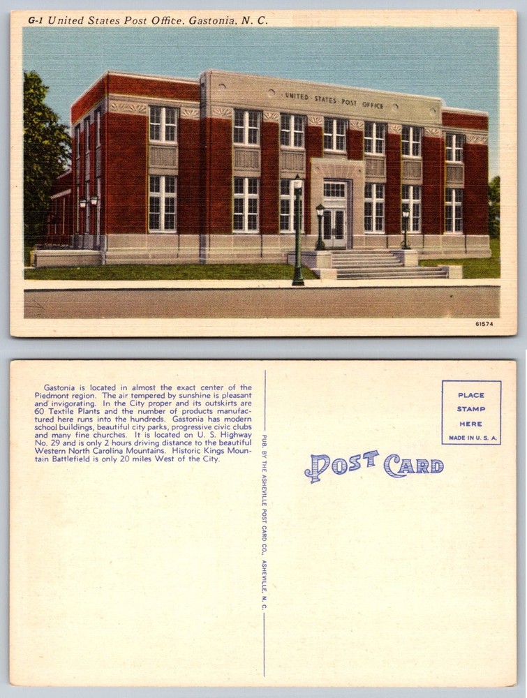 Vintage Gastonia NC US Post Office Linen Postcard North Carolina Architecture