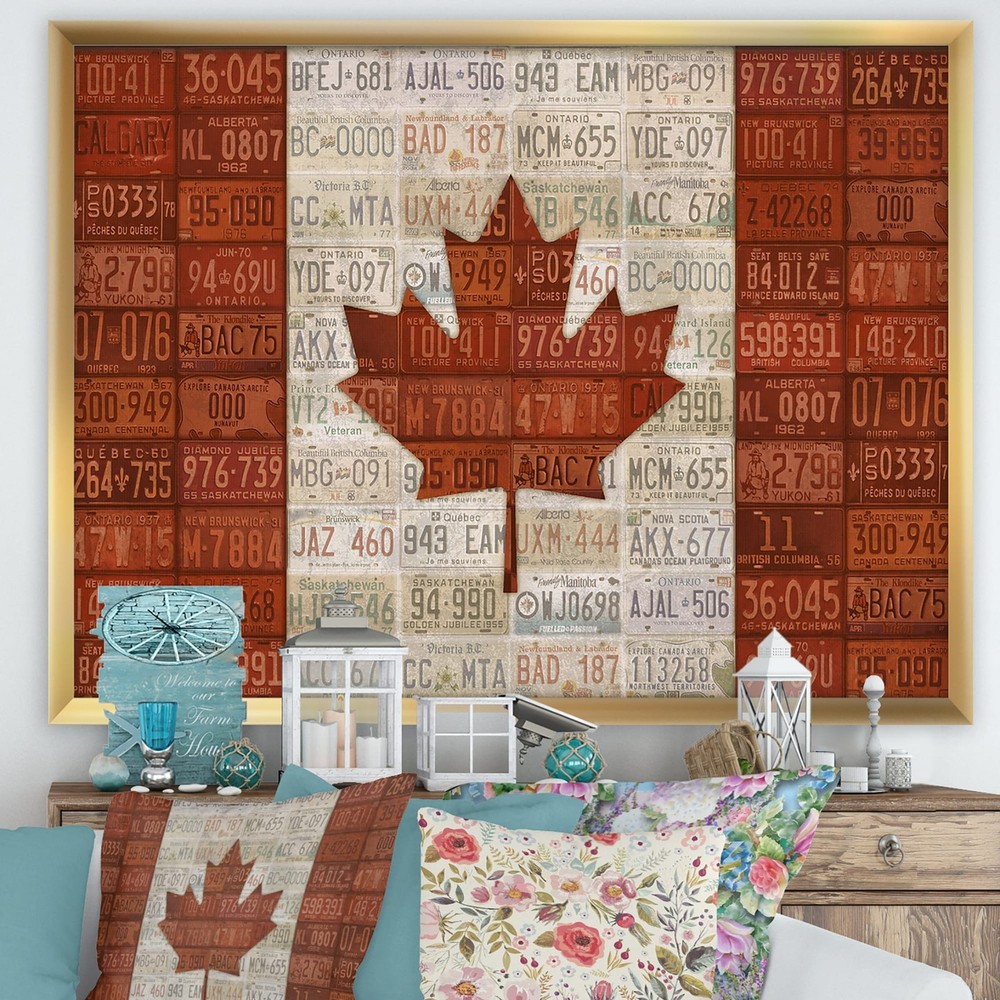 Canada License Plate Flag Traditional Framed Wall Art by Designart  