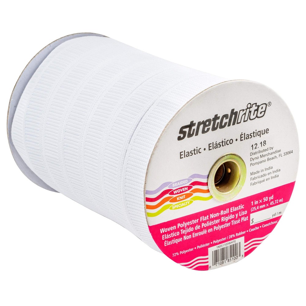 1-Inch x 50-Yard Flat Non-Roll Woven Polyester Elastic Spool in White