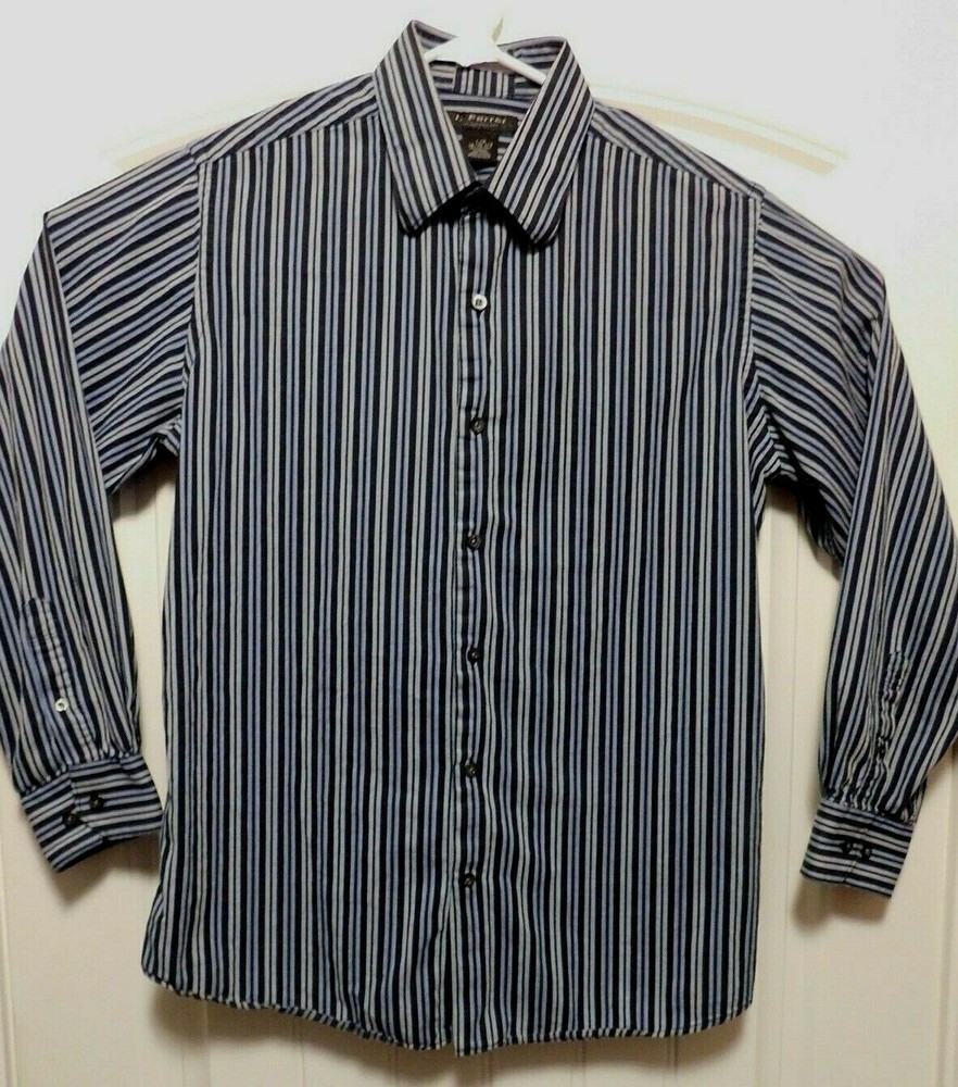 J. Ferrar Blue Striped Mens Long Sleeve Cotton Dress Shirt Sz L 16-16 1/2  A4004