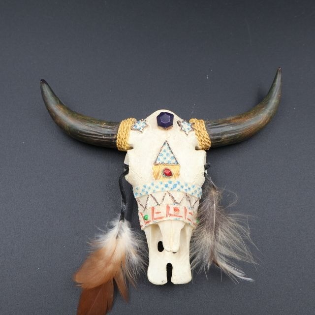 Decorative Bull Skull Wall Hanging Feathers Southwestern Decor Resin