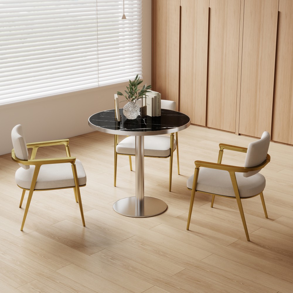 Round Modern Dinning Table 31.5 in Bistro Table Tulip Table with Faux Marble top