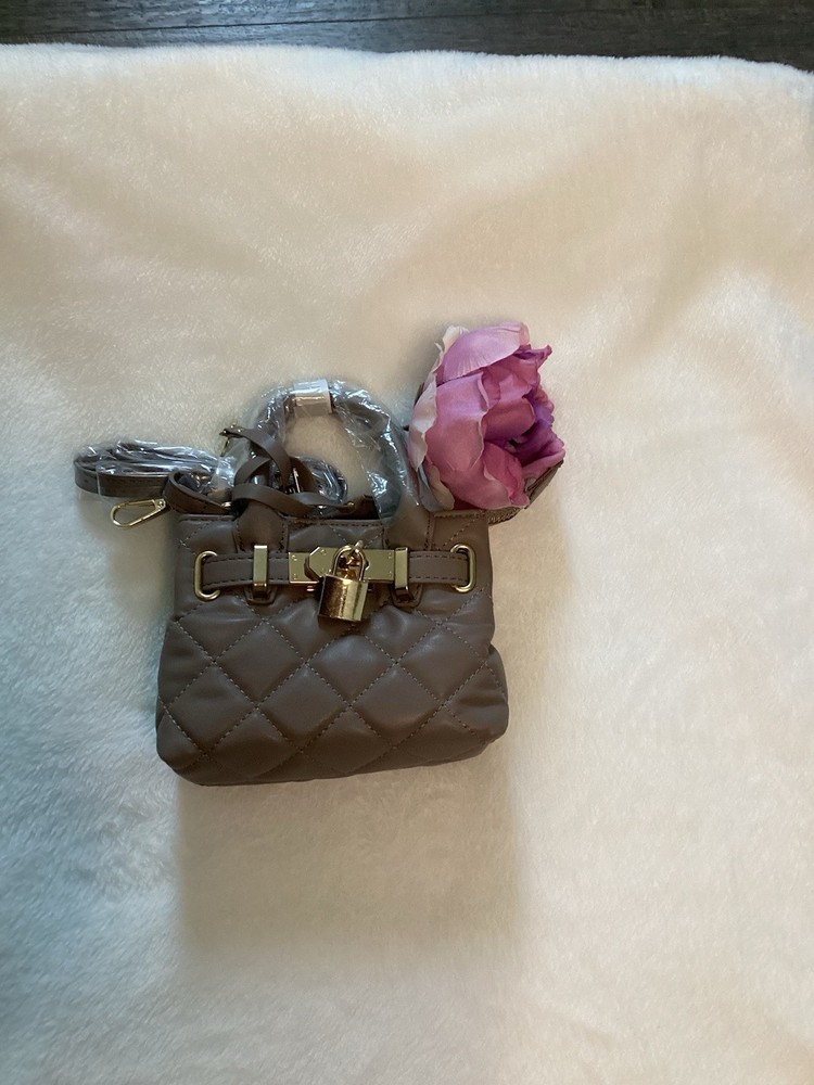 Badgley Mischka Sm Diamond Quilted Taupe Purse Bag Tote New With Tag Free Ship
