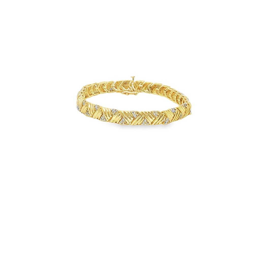 Vintage 14KTT Diamond and Textured Crossover Bracelet 1.02 cttw 7