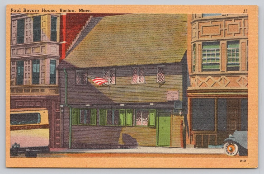 Vintage Linen Paul Revere House Boston MA Postcard Tichnor Bros. 1930s