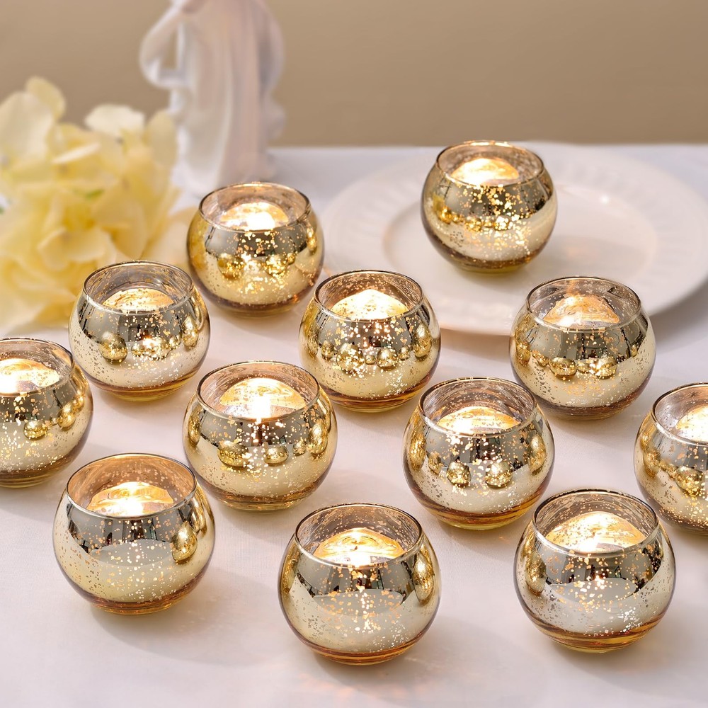 Gold Mercury Glass Votive Candle Holders Set of 36 Elegant Tealight Holders