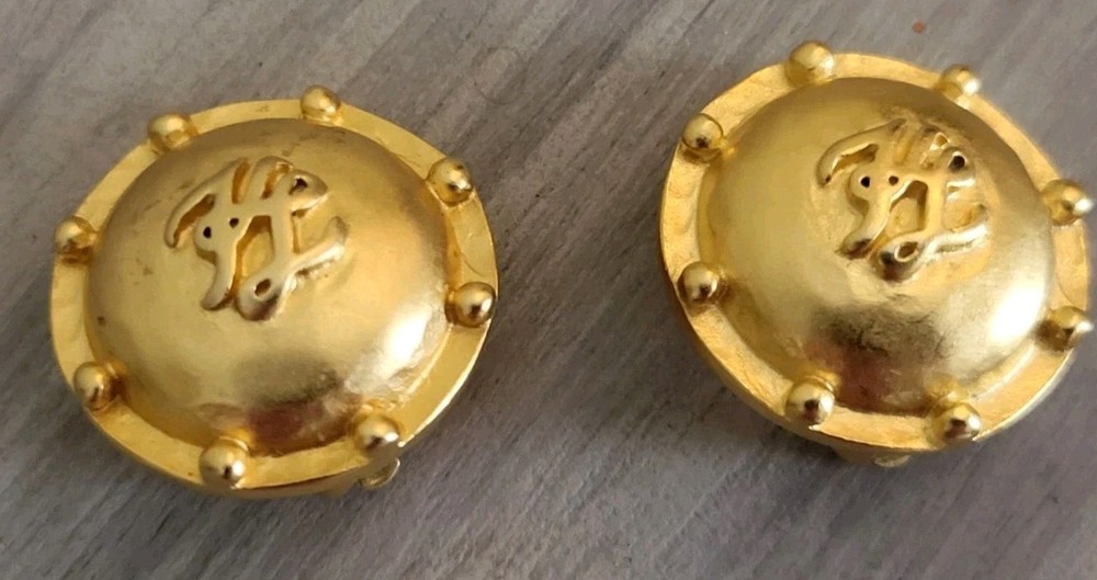 KARL LAGERFELD KL Initial Logo Round Disc Clip-On Earrings 1'' Dm Gold Plated