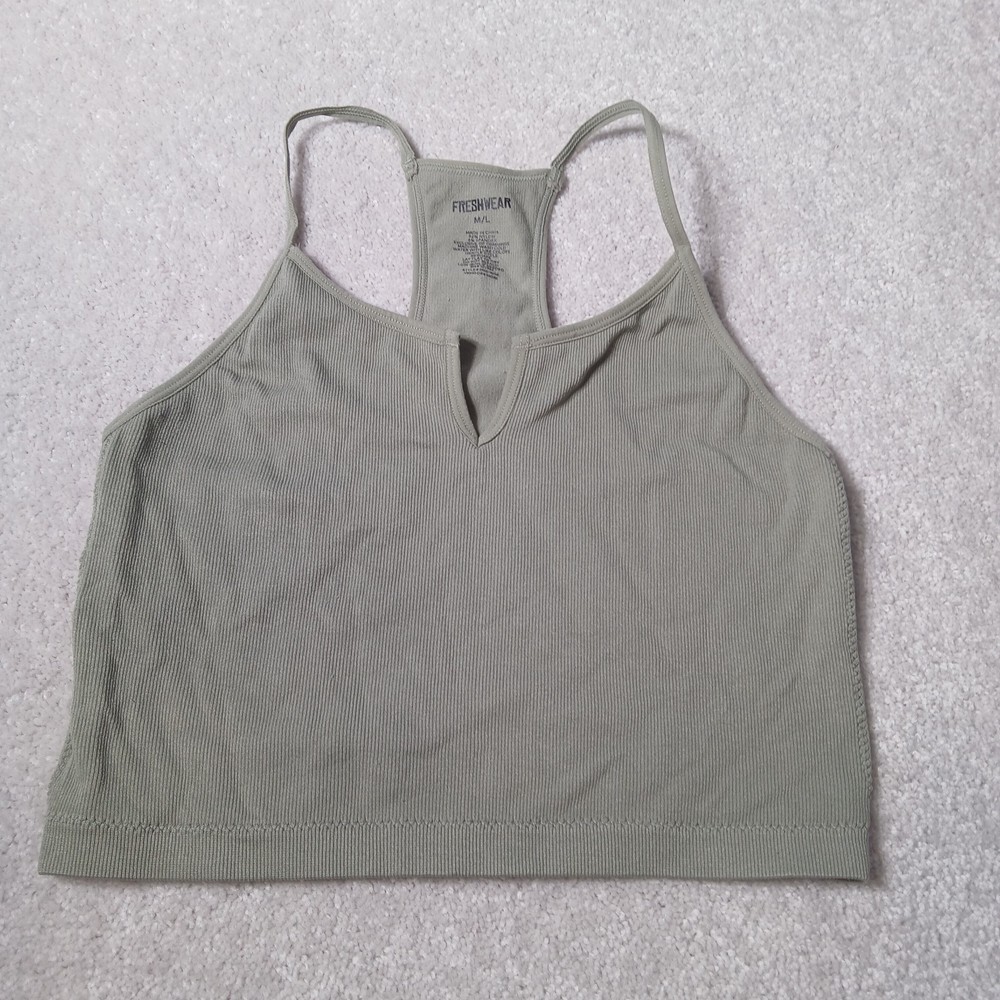 Freshwear Olive Ribbed Cropped Racerback Tank Women’s Size M/L