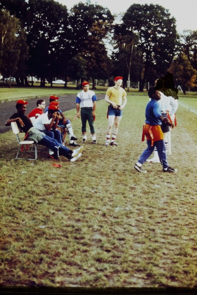 1970s Unknown Film 35mm Slide Men Playing Flag Football Game USA