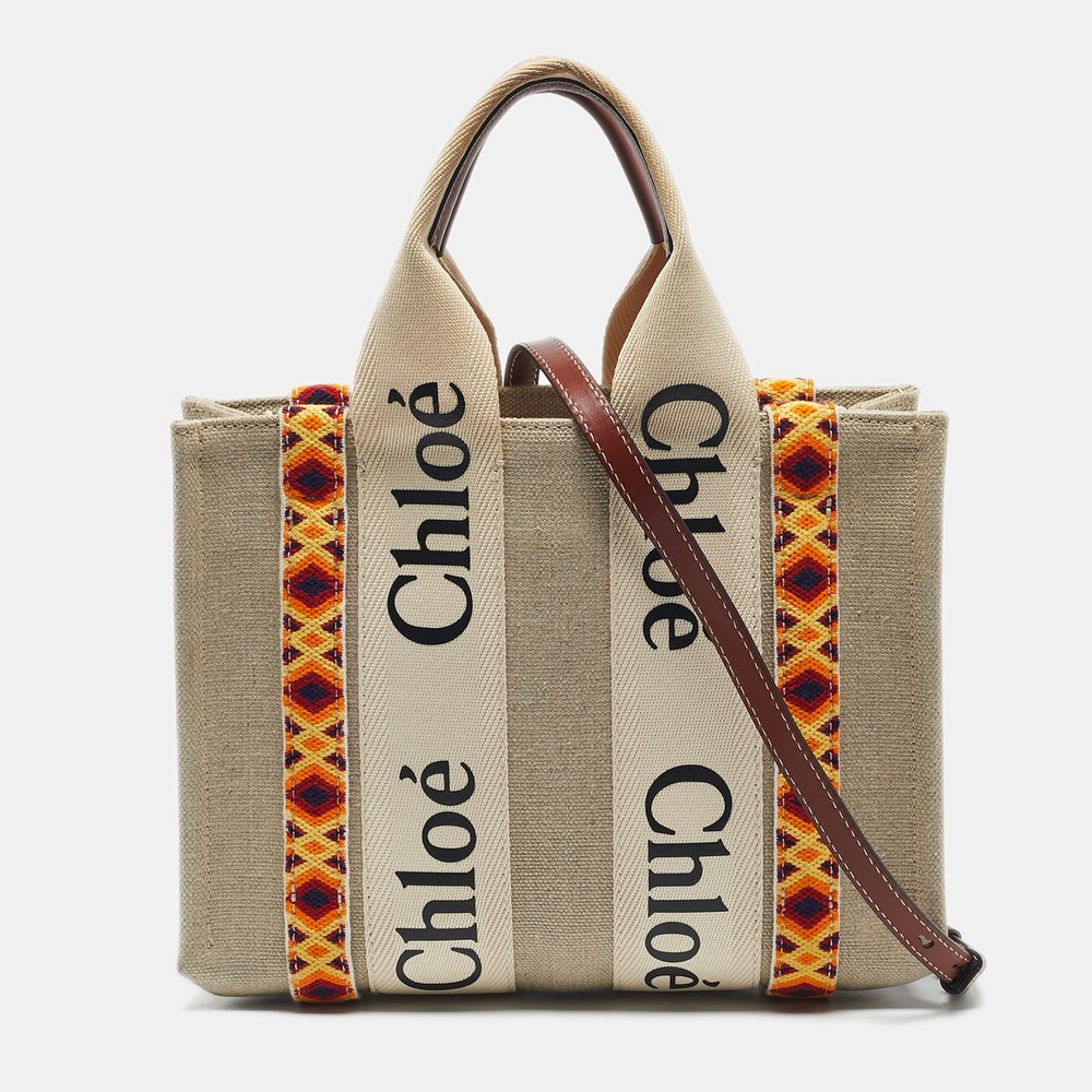 Chloe Beige Canvas Small Woody Tote