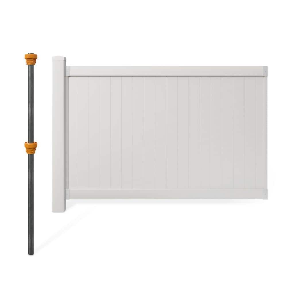 WamBam 4ft H x 6ft W No Dig White Vinyl Privacy Fence Panel with Post