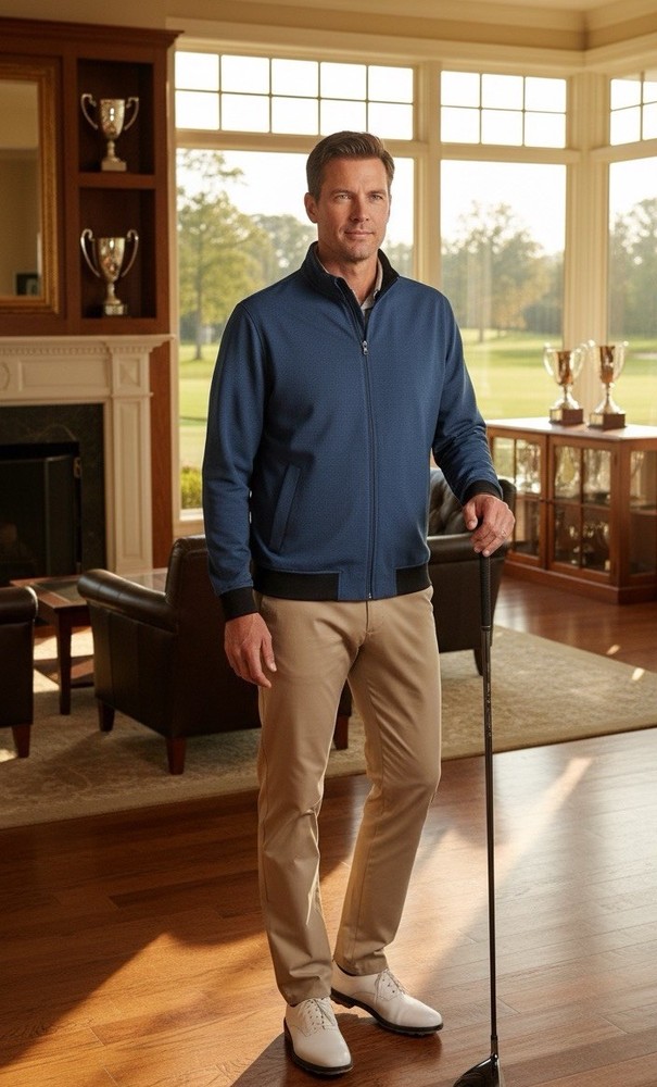 Travis Mathew Men L Performance Navy Blue Lightweight Full Zip Jacket
