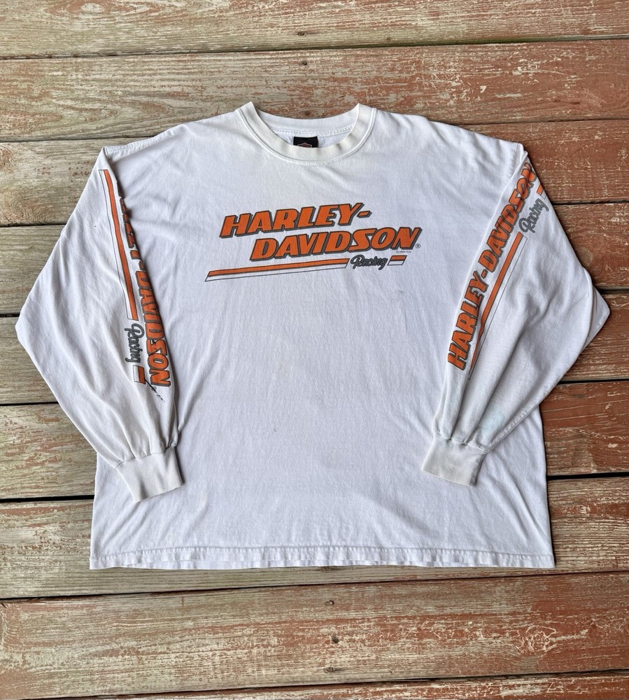 Vintage Harley-Davidson Long Sleeve T-Shirt Mens 2XL White Sleeve Hits Y2K 2002