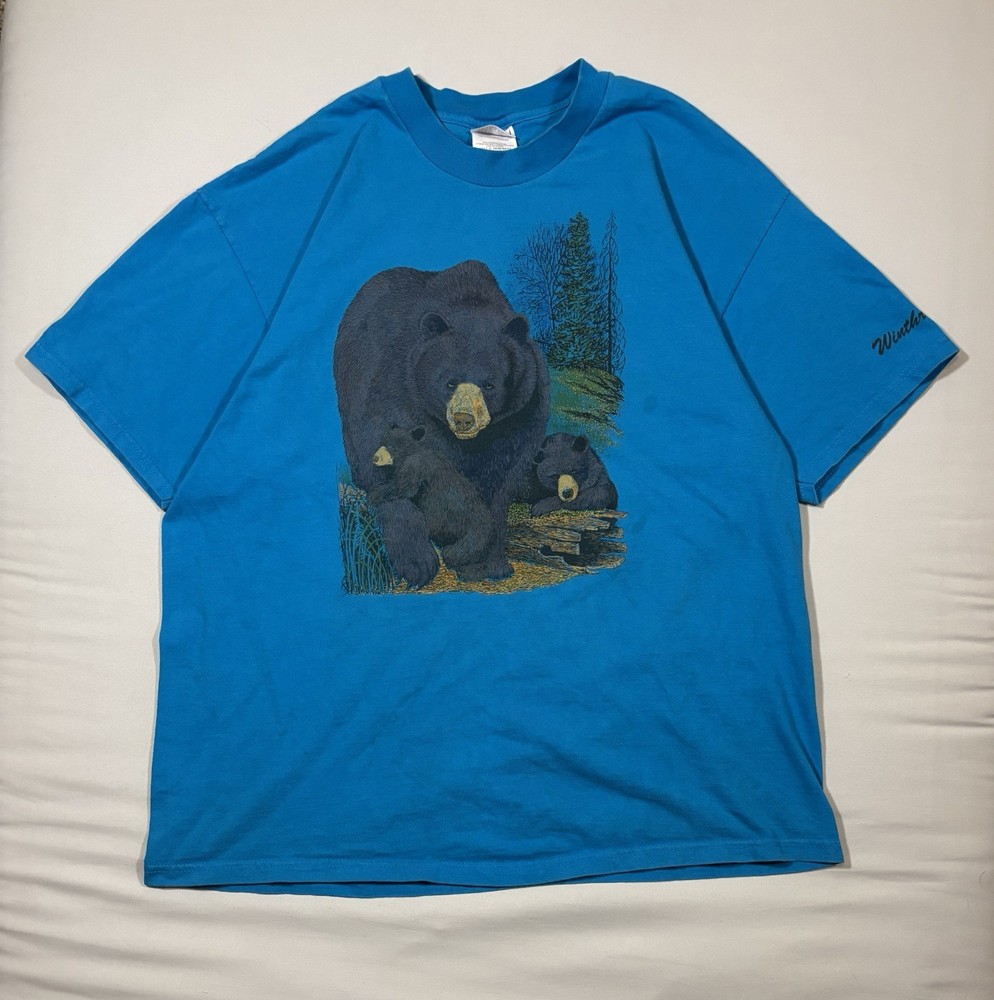 Vintage 90s Blue Bear Graphic Print Winthrop WA Men's XL 100% Cotton T-Shirt