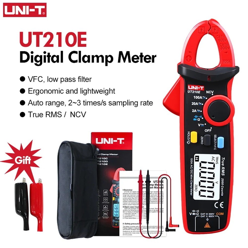 UNI-T UT210E UT210D Digital Clamp Meter – 100A AC DC, True RMS, Auto Range, 600V