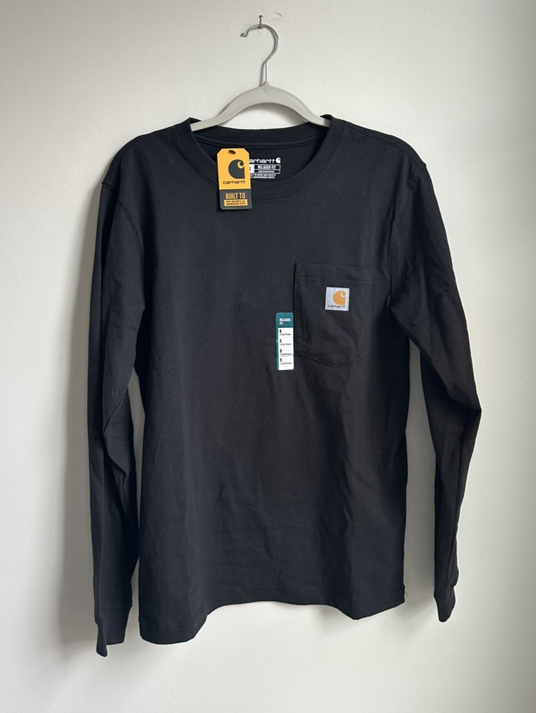 New Carhartt Black Relaxed Fit Heavyweight Long Sleeve Pocket T-Shirt Size S