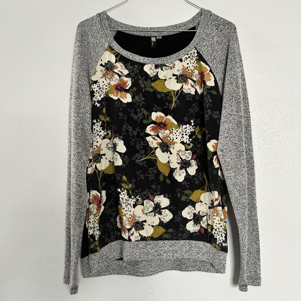 KUT from the Kloth Floral Blouse Womens M Grey Raglan Sleeve Boho Feminine Top