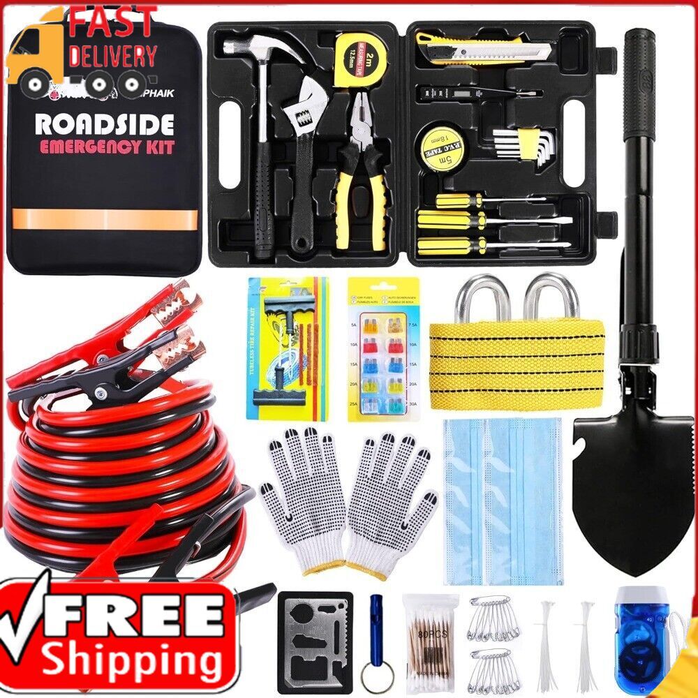 Car Emergency Roadside Kit- Car Jumper Cables Kit 11.8 Feet (Upgrade) 124 Pcs