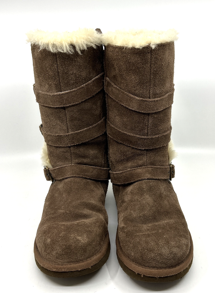 UGG Australia Maddi Tall Winter Boots for Girls in Brown with Zipper Straps and Shearling Lining