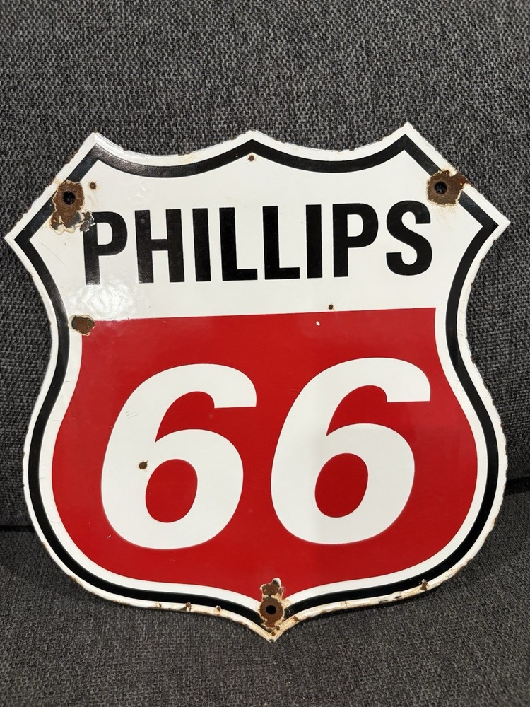 Vintage Porcelain Phillips 66 Sign Gas Pump Plate