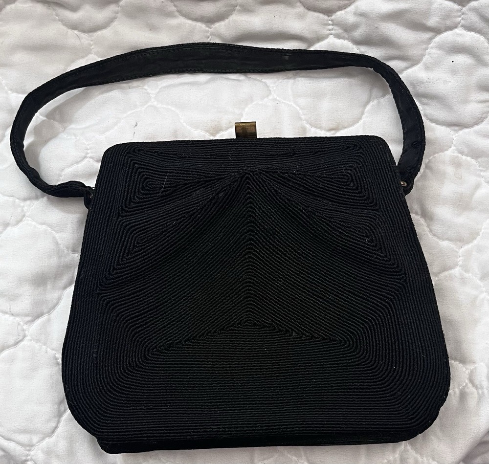 Vintage Genuine Cordé Black Frame Evening Bag Corde Formal 1940s
